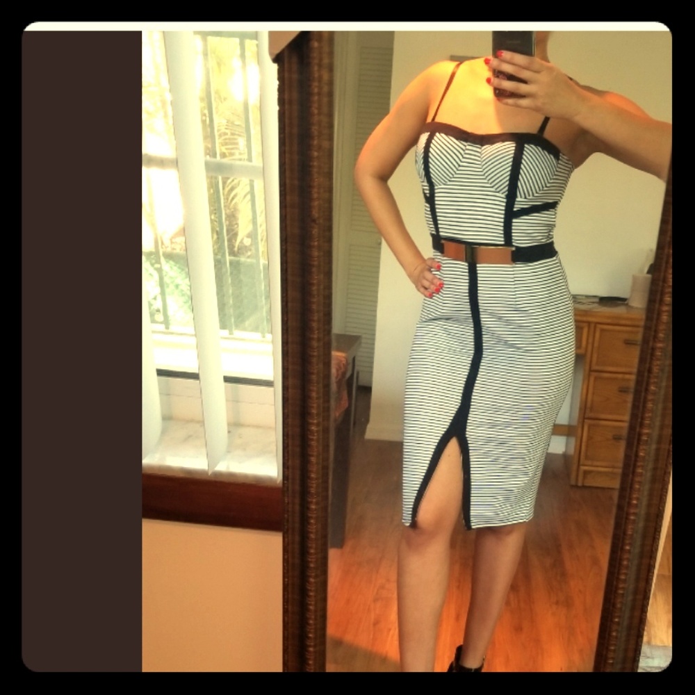 Black and white corset midi dress